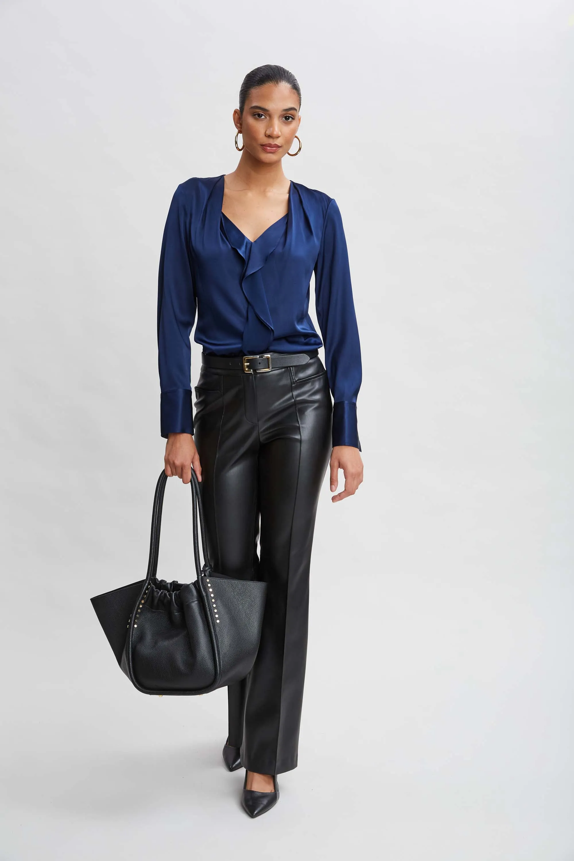 Silk Satin Contour Ruffle Shirt