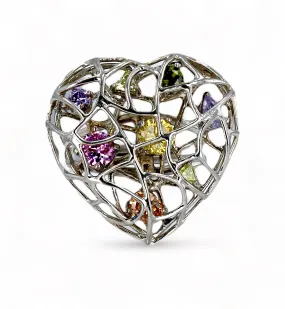 Silver 925 filigrana floating stone heart ring-6893