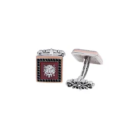 Silver Agate Stone Ottoman Coat of Arms Black Zircon Inlaid Cufflink