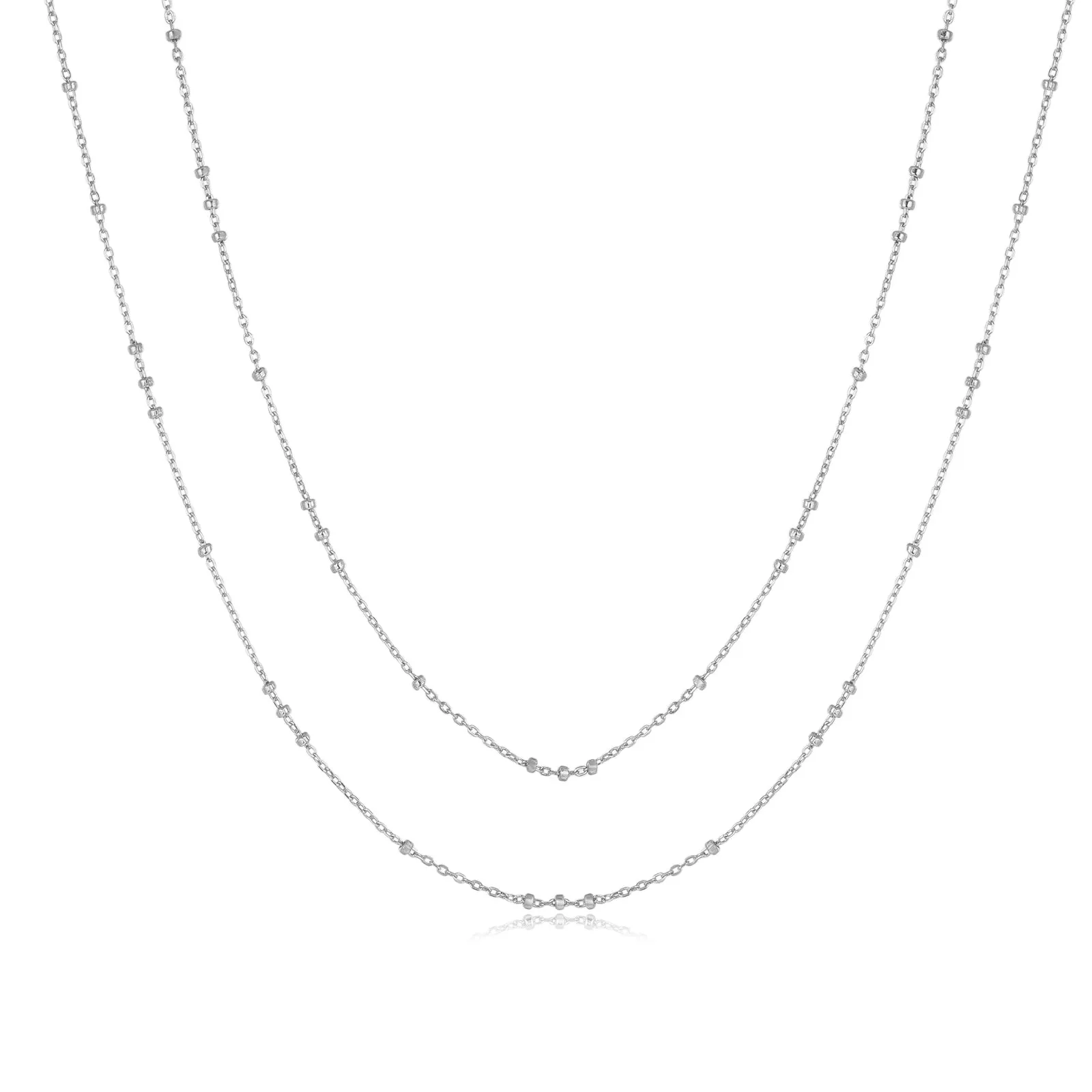 Silver Beaded Layered Necklace Chain