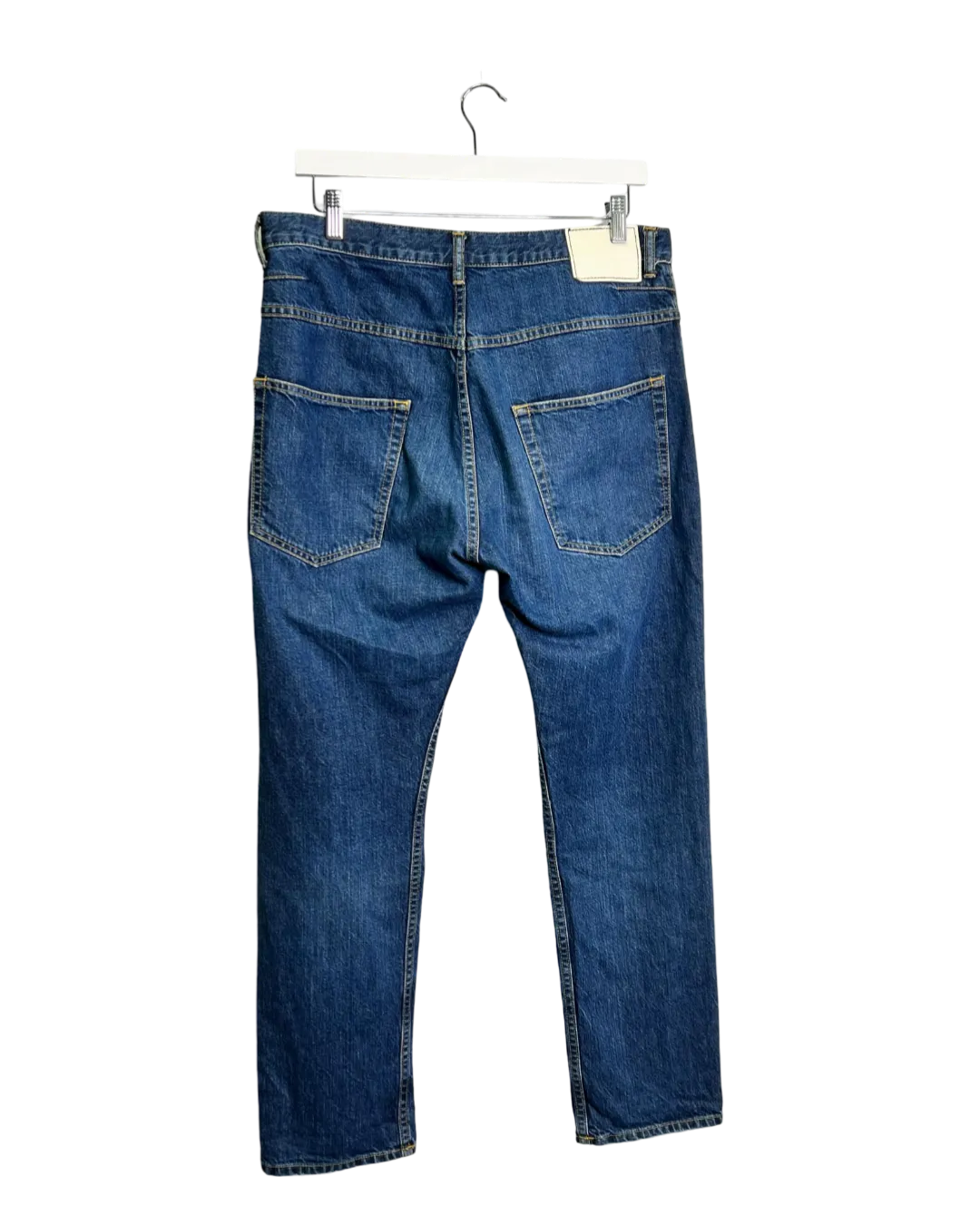 Size L - Bassike Dark Wash Tapered Leg Jeans