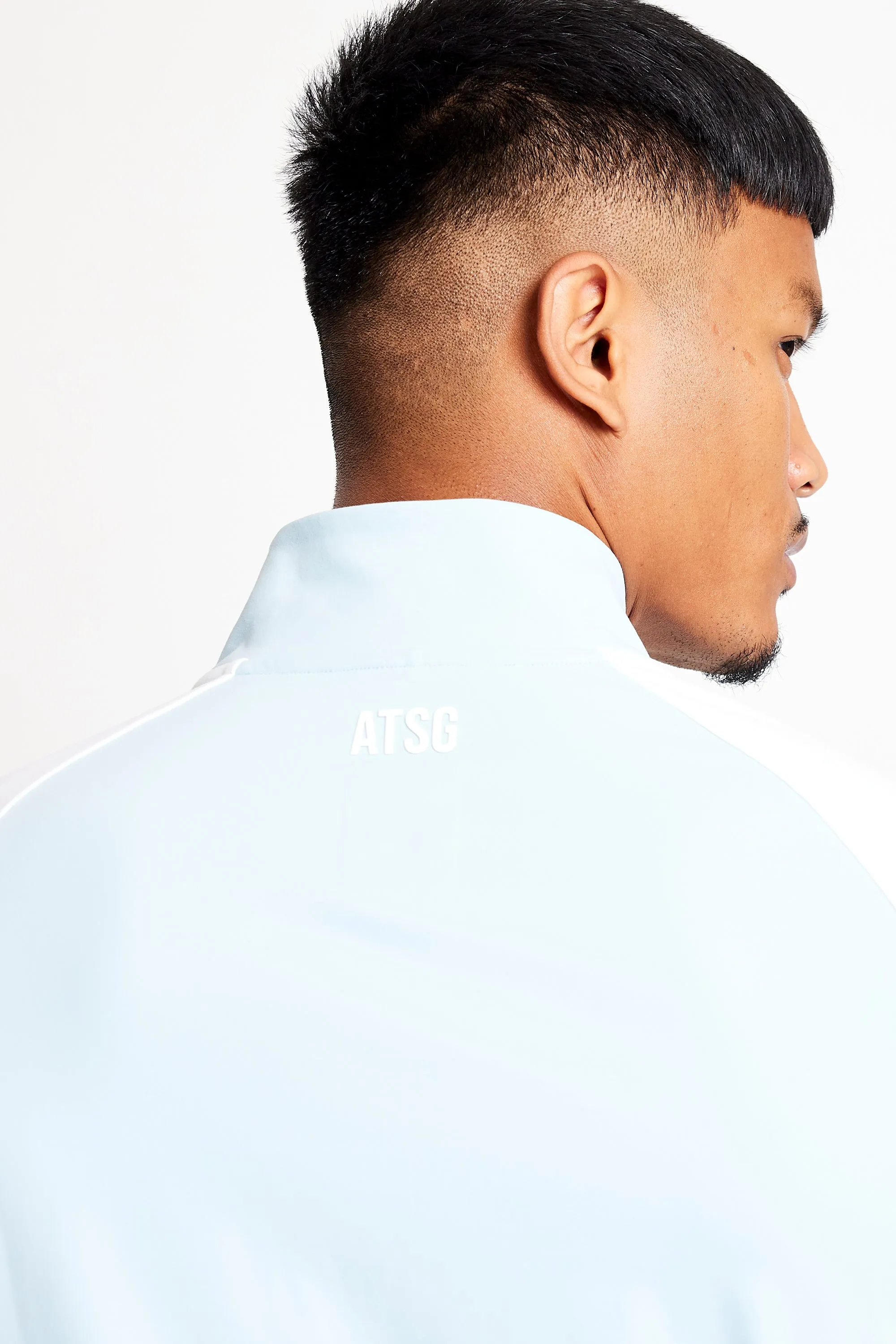 Slim Fit Contrast 1/4 Zip Top  - Baby Blue / Chalk White