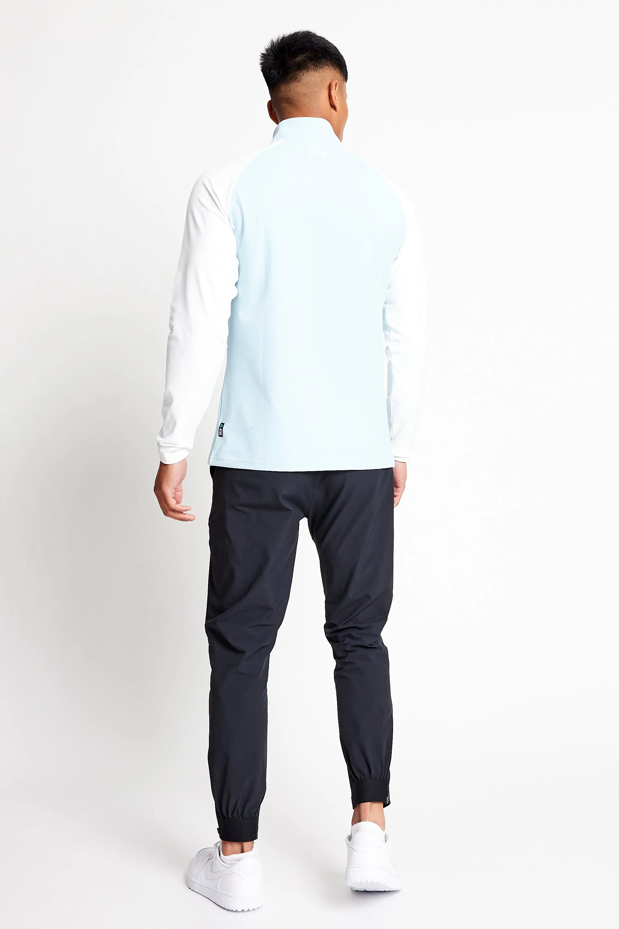 Slim Fit Contrast 1/4 Zip Top  - Baby Blue / Chalk White