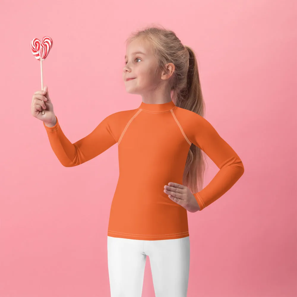 Splash-Ready Style: Solid Color Rash Guards for Young Girls - Flamingo