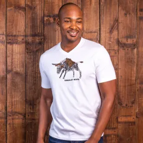 Steampunk Nguni Bull V-Neck Tee Pelican