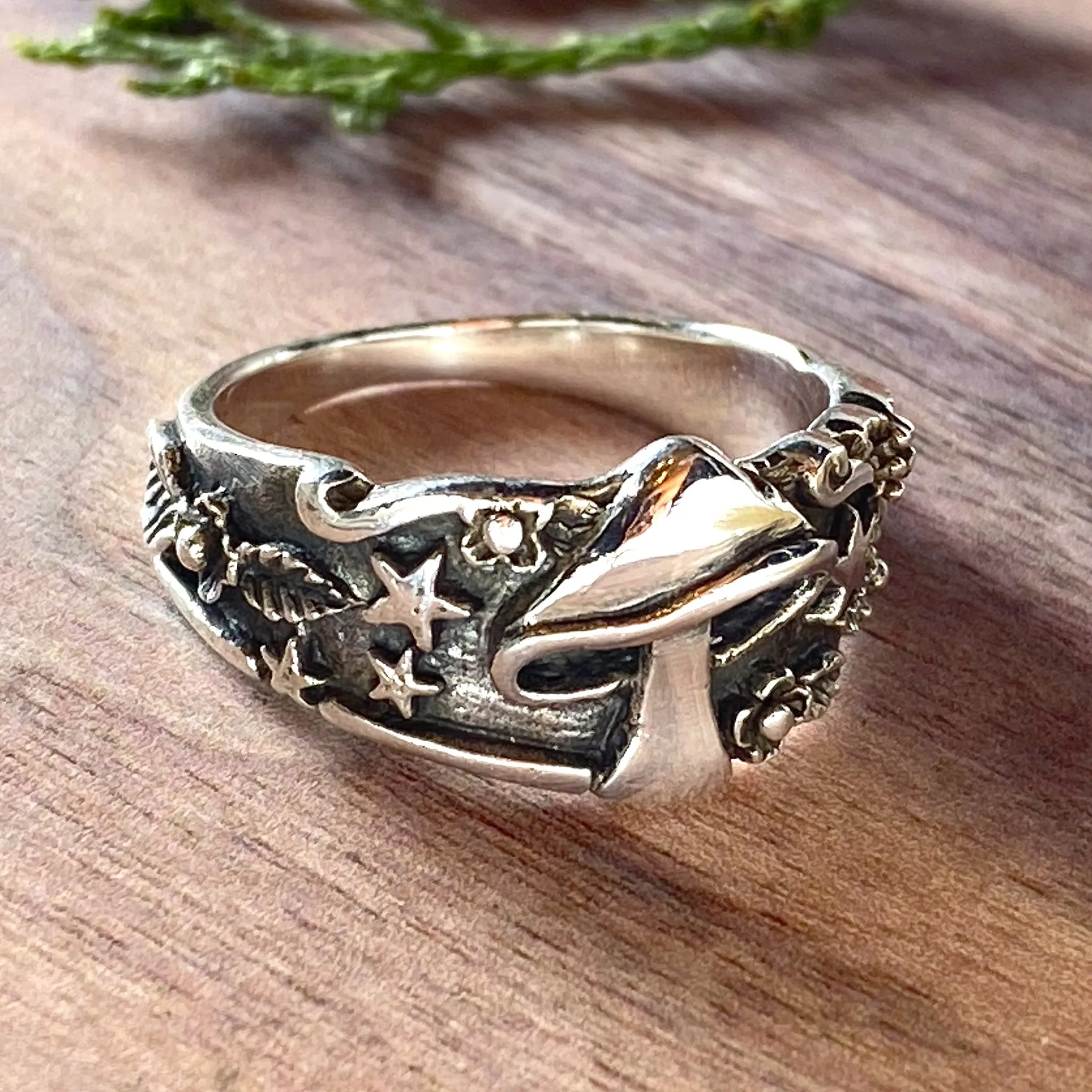 Sterling Silver Mushroom and Stars Ring