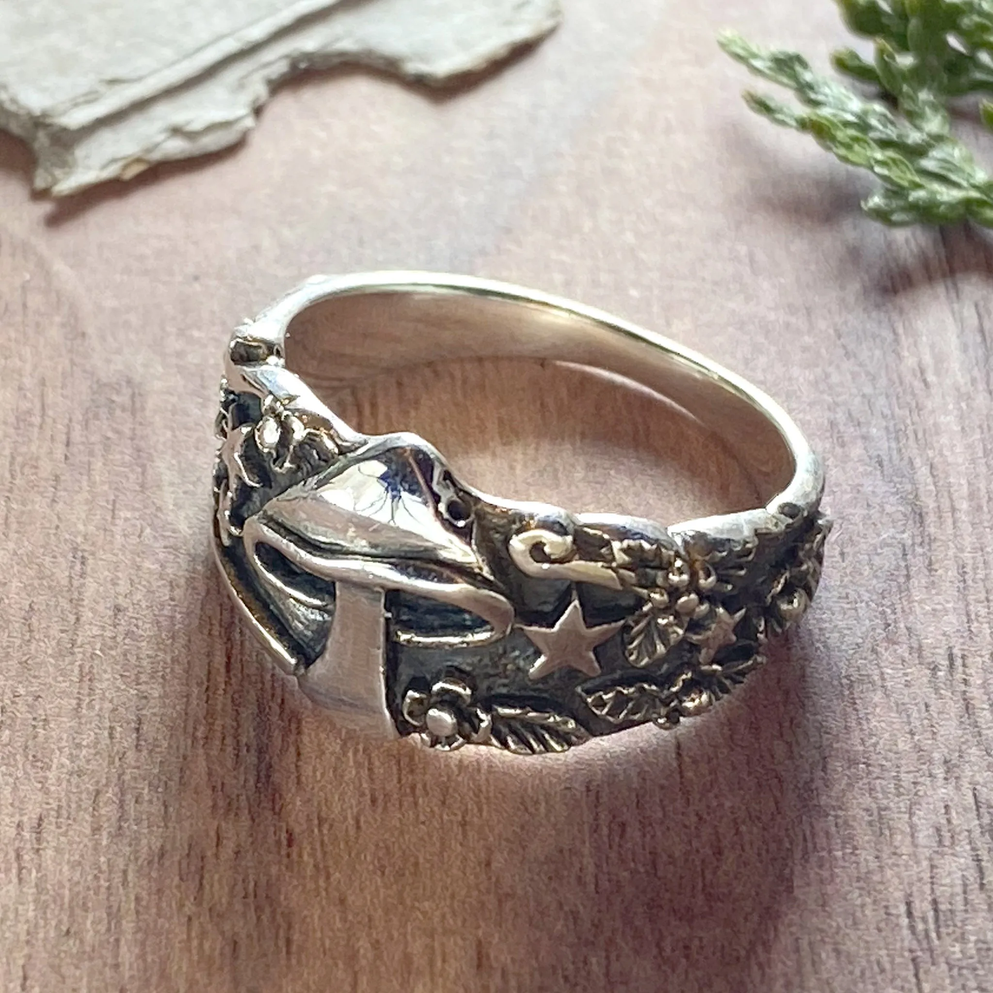 Sterling Silver Mushroom and Stars Ring