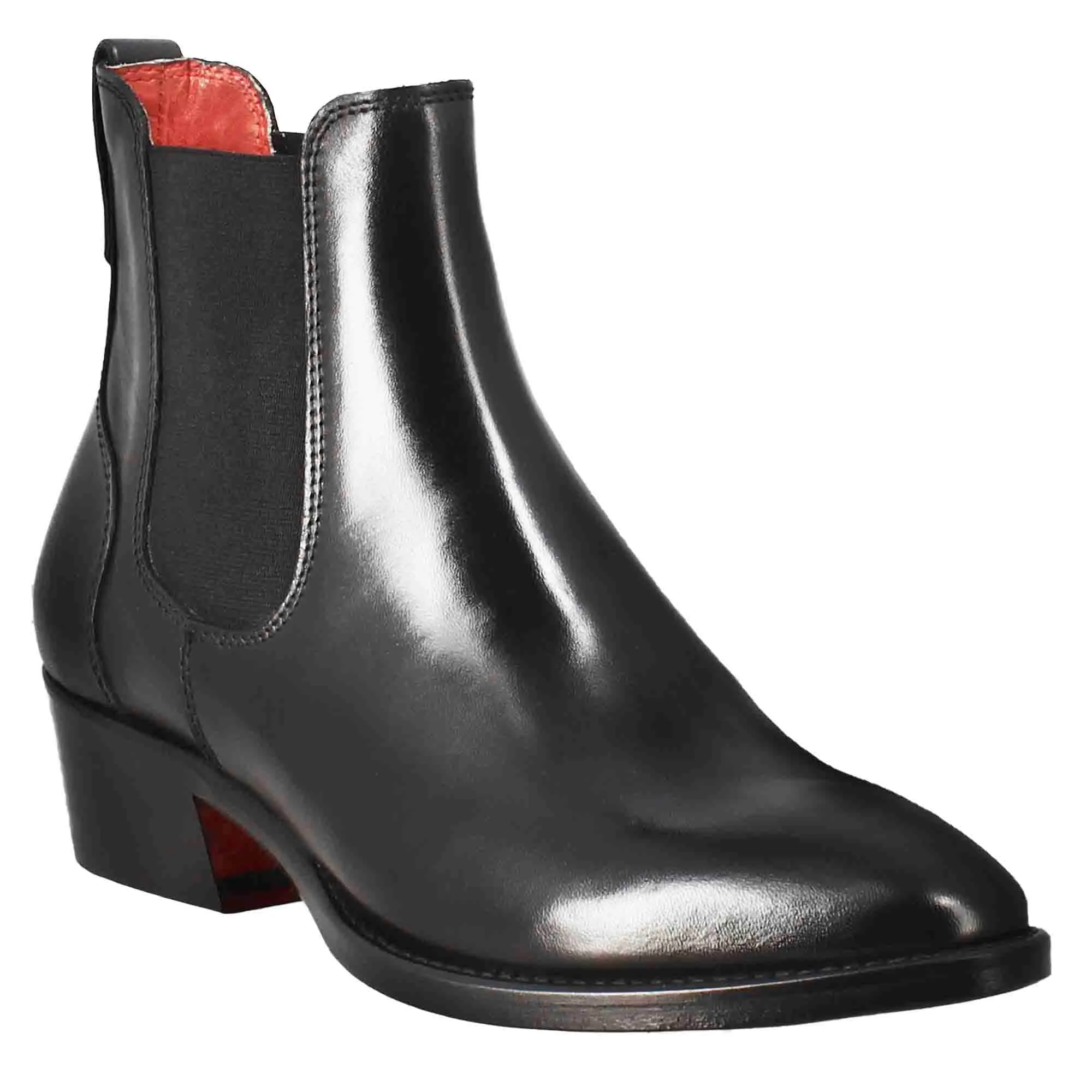 Stivaletto da donna chelsea liscio con tacco medio in pelle colore nero