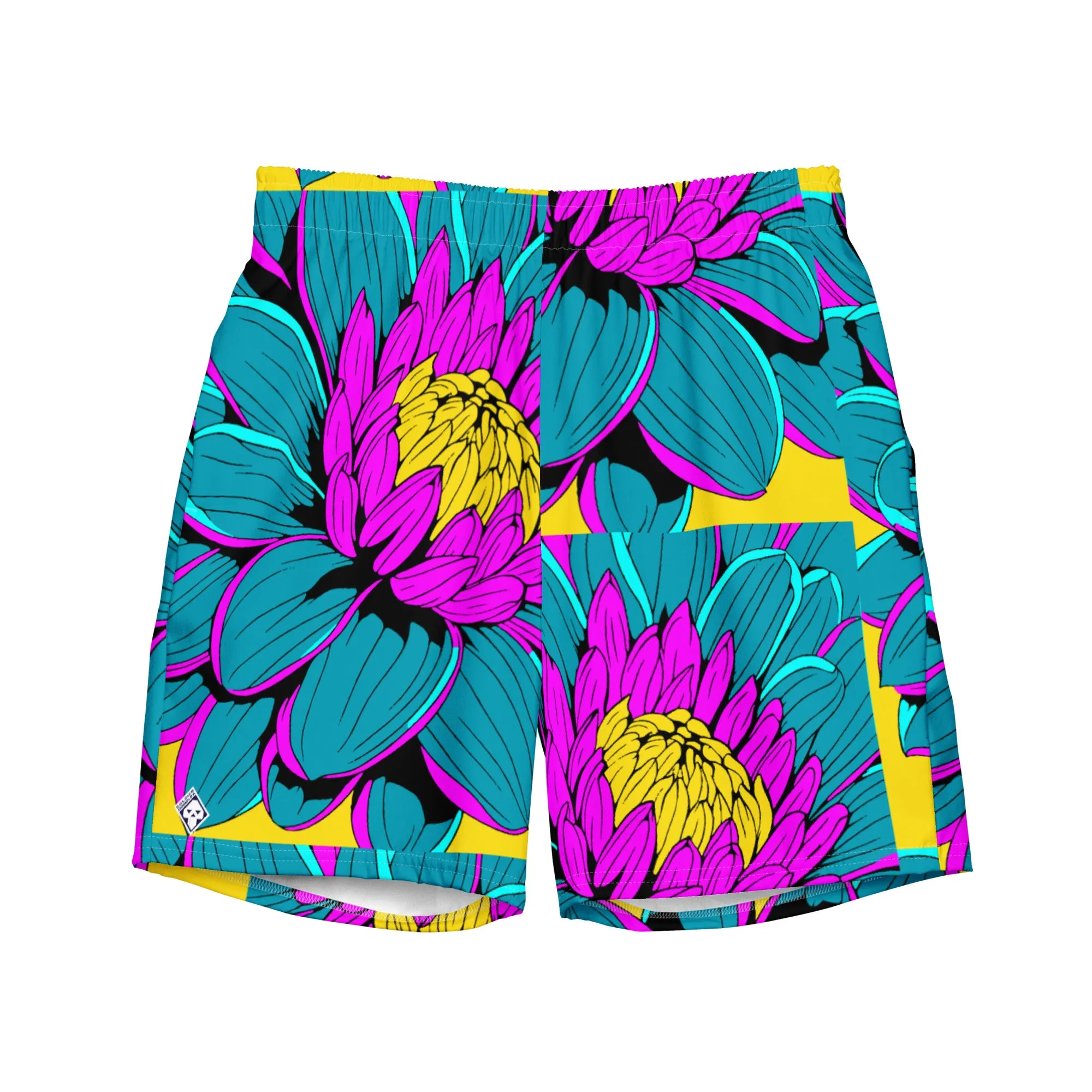 Summer Blossoms: Men's Dahlia Print 001 Swim Trunks