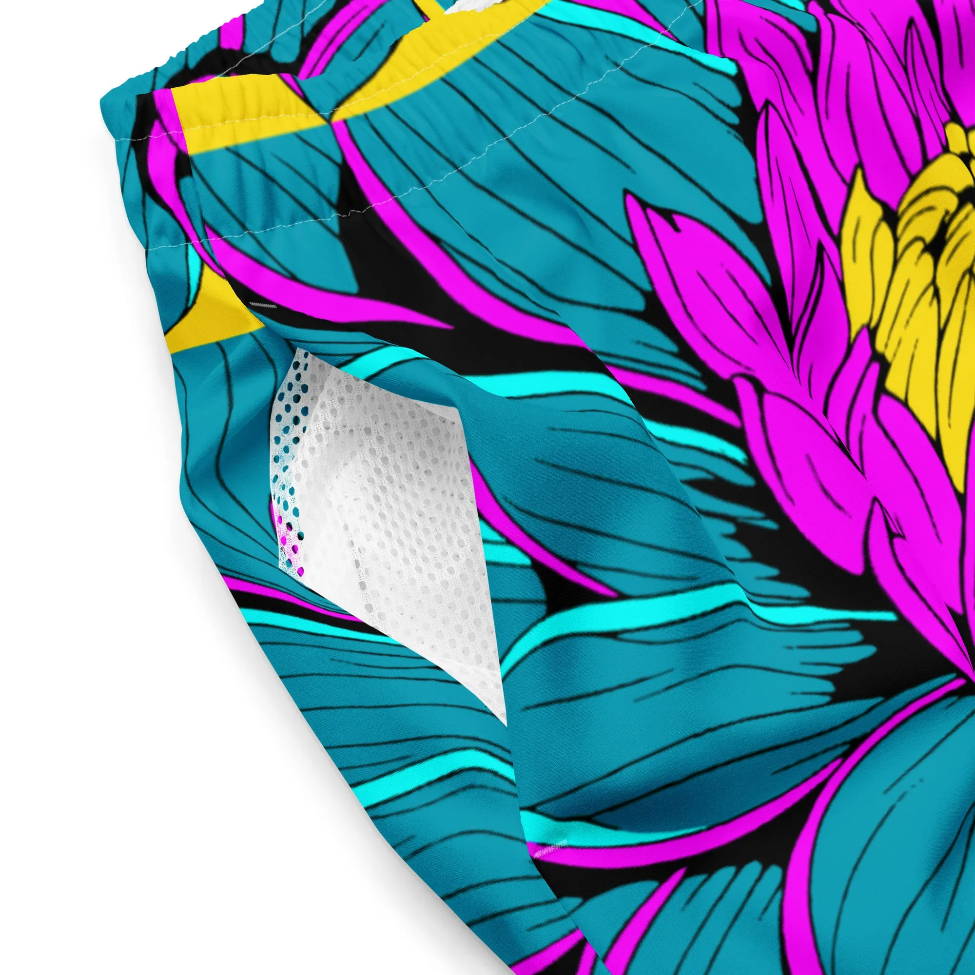 Summer Blossoms: Men's Dahlia Print 001 Swim Trunks