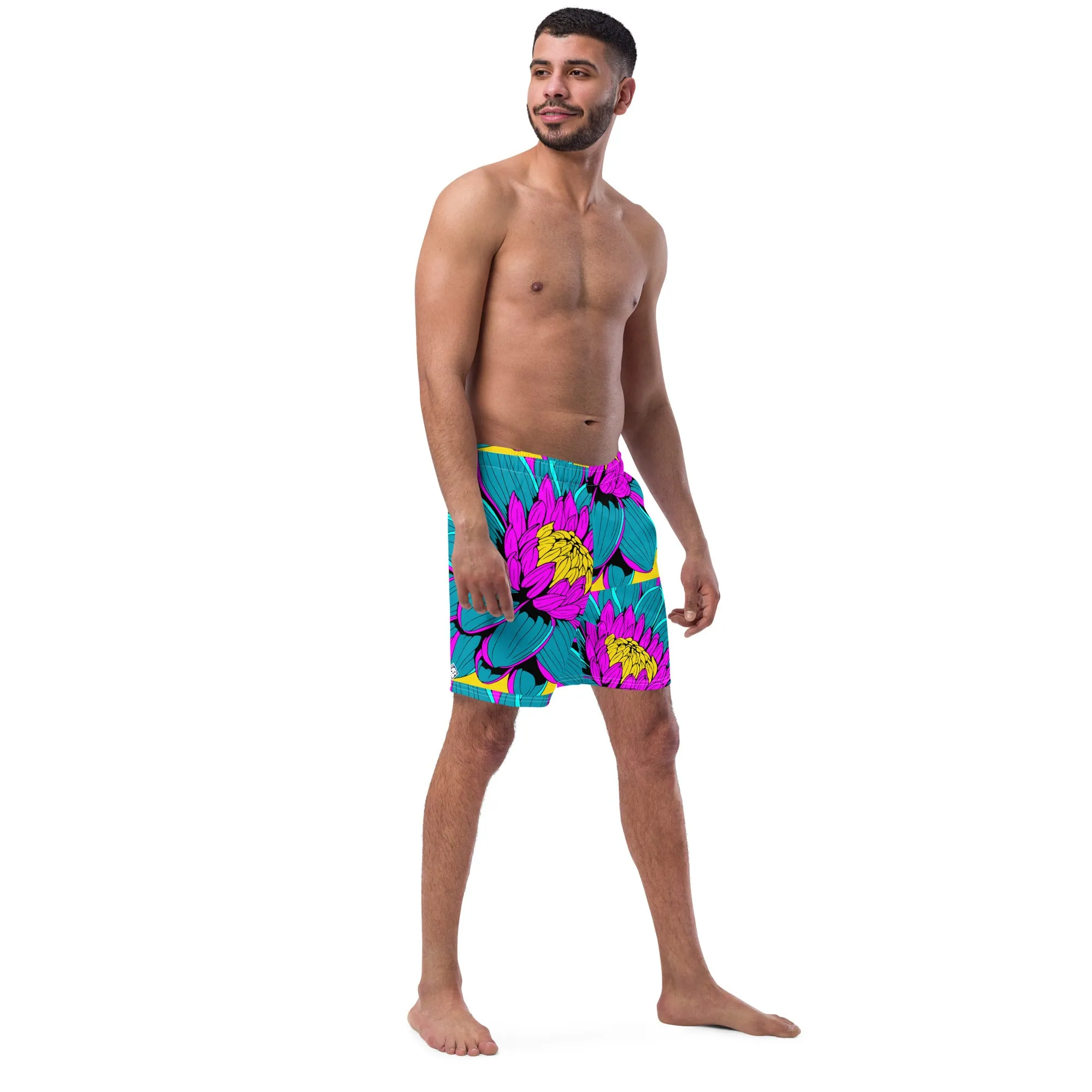 Summer Blossoms: Men's Dahlia Print 001 Swim Trunks