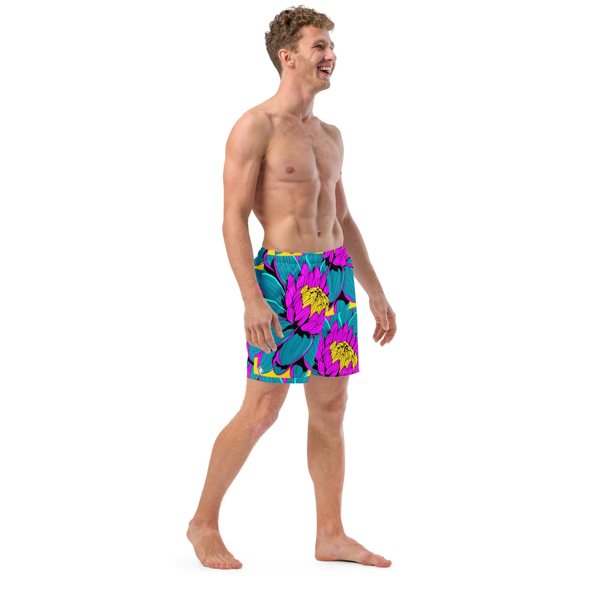 Summer Blossoms: Men's Dahlia Print 001 Swim Trunks