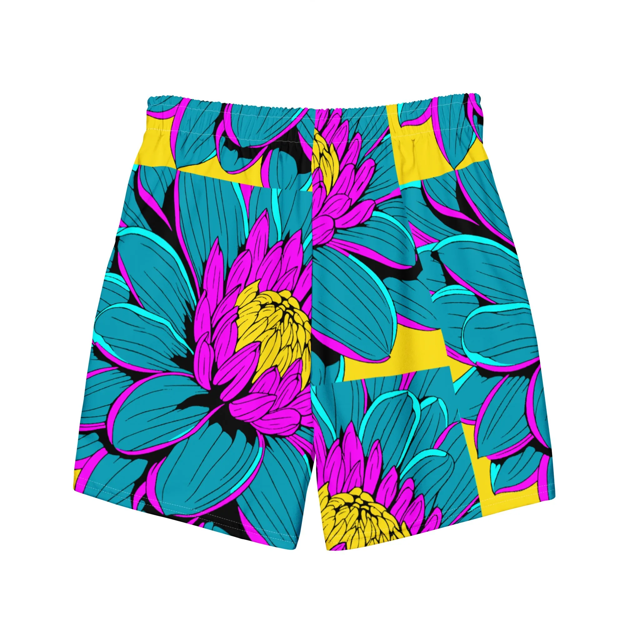 Summer Blossoms: Men's Dahlia Print 001 Swim Trunks