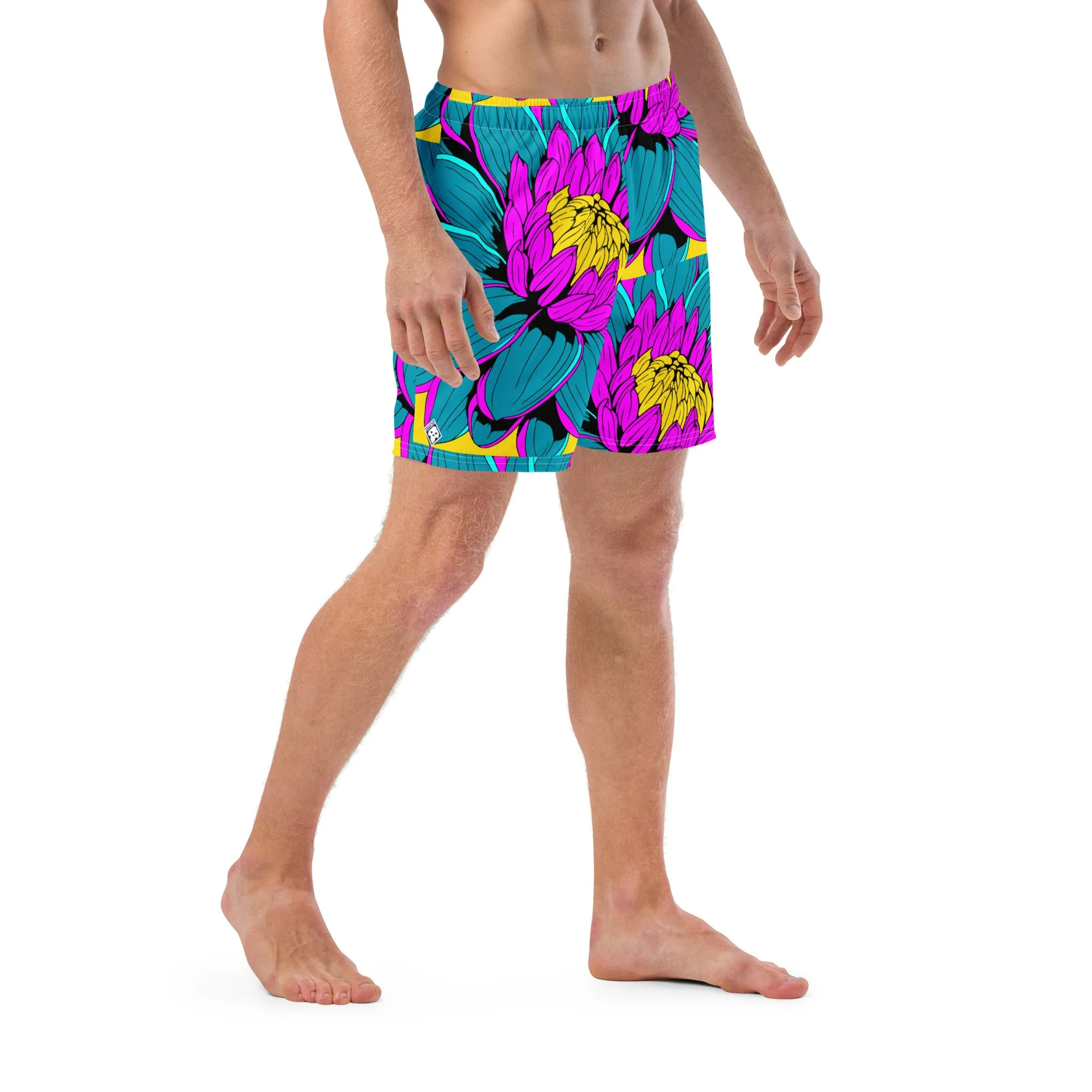 Summer Blossoms: Men's Dahlia Print 001 Swim Trunks