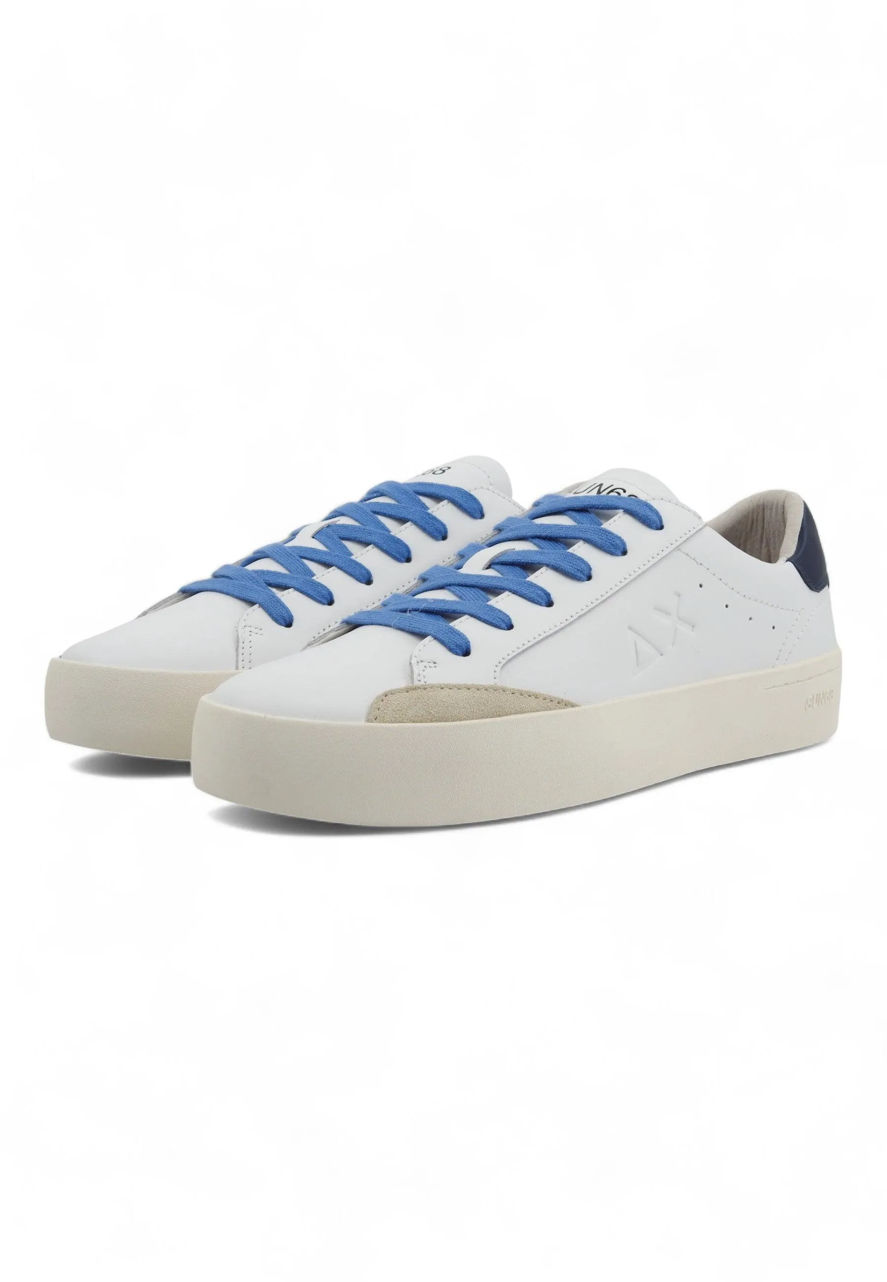 SUN68 Street Leather Sneaker Uomo Bianco Navy Blue Z34140