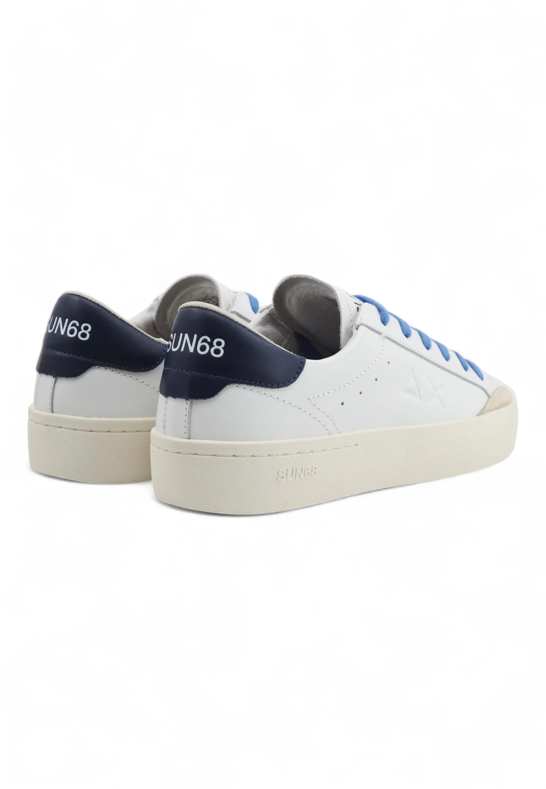 SUN68 Street Leather Sneaker Uomo Bianco Navy Blue Z34140