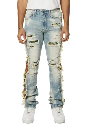 Tapestry Insert Stacked Denim Jeans - Lowell Blue