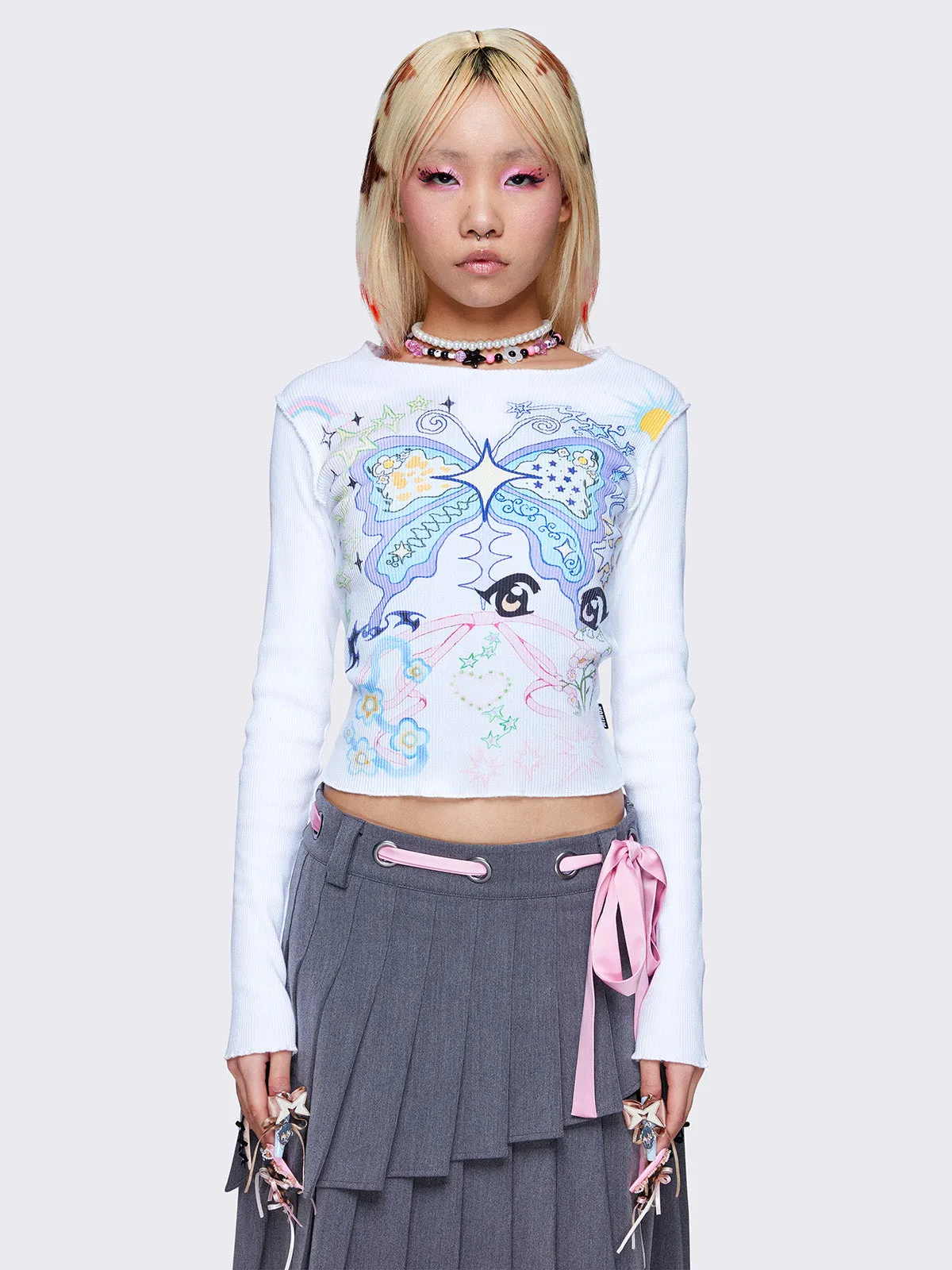 Team Cute Off-White Rib Top