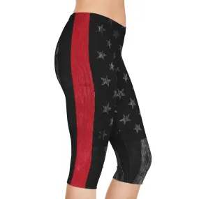 Thin Red Line Distressed Flag Women's Capri Leggings