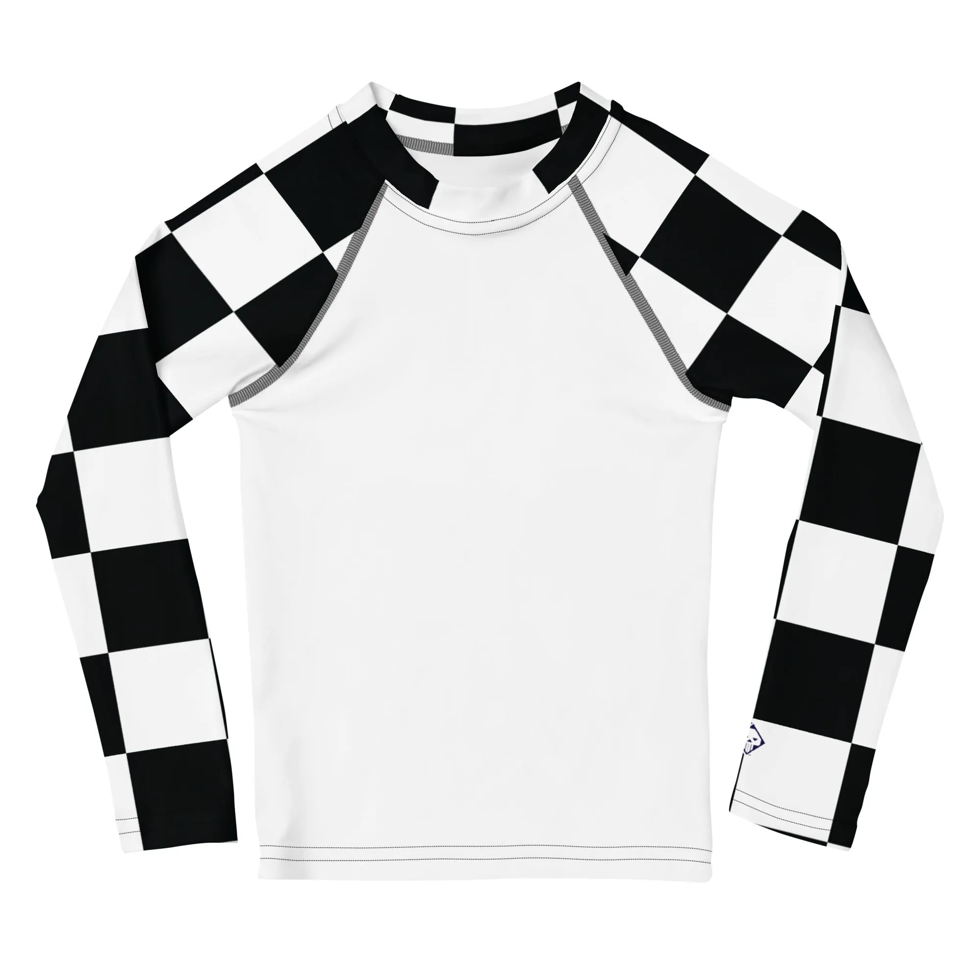 Trendy Tots: Boys' Checkered Long Sleeve Rash Guard - Blanc