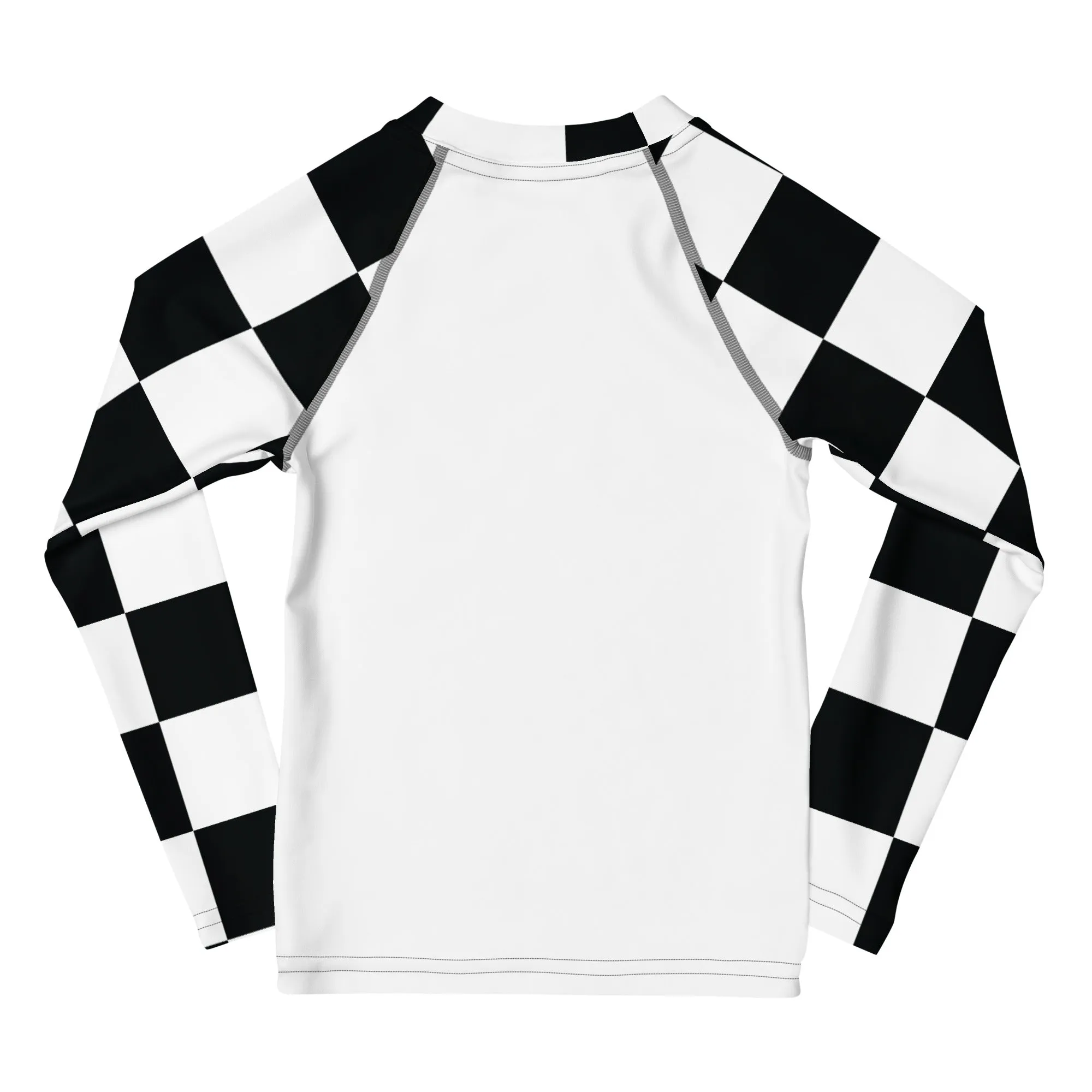 Trendy Tots: Boys' Checkered Long Sleeve Rash Guard - Blanc