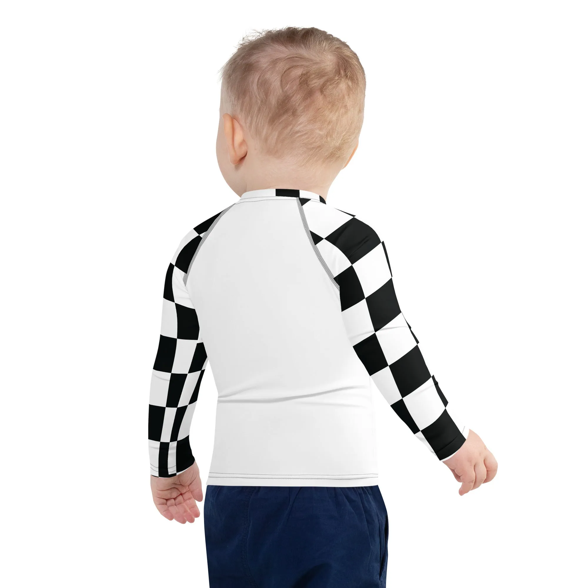 Trendy Tots: Boys' Checkered Long Sleeve Rash Guard - Blanc