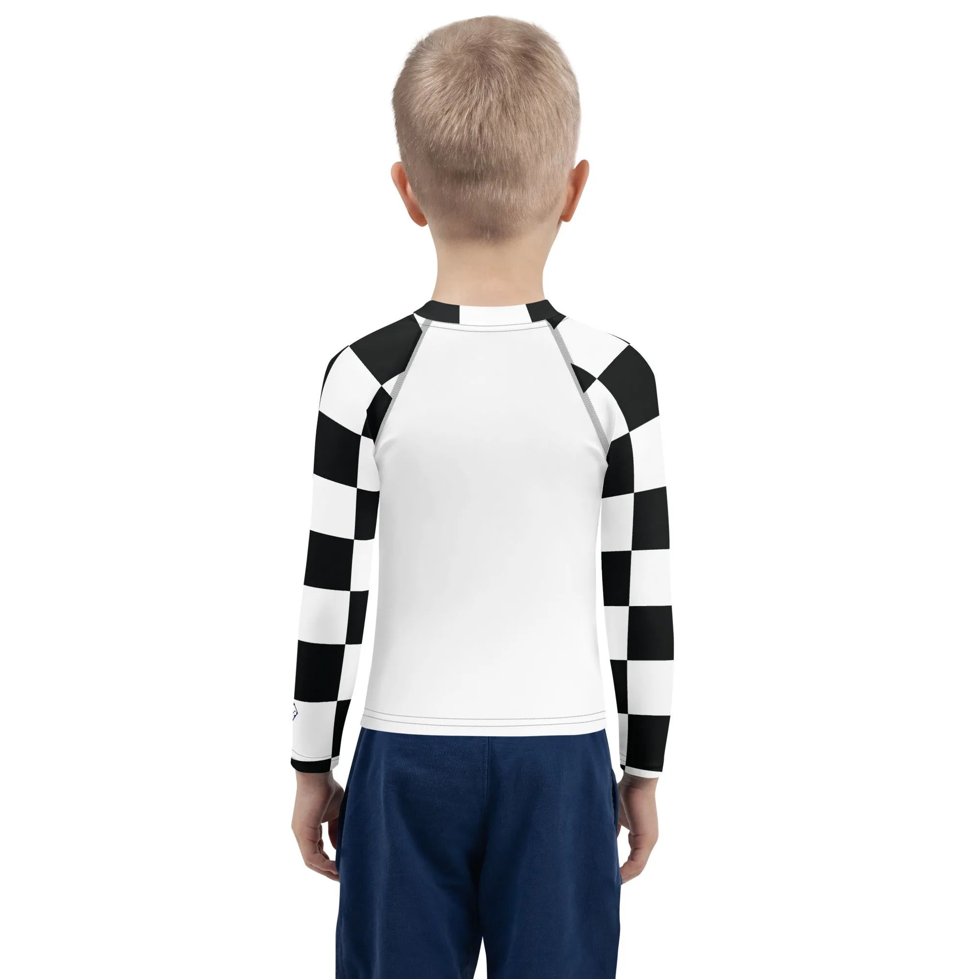 Trendy Tots: Boys' Checkered Long Sleeve Rash Guard - Blanc