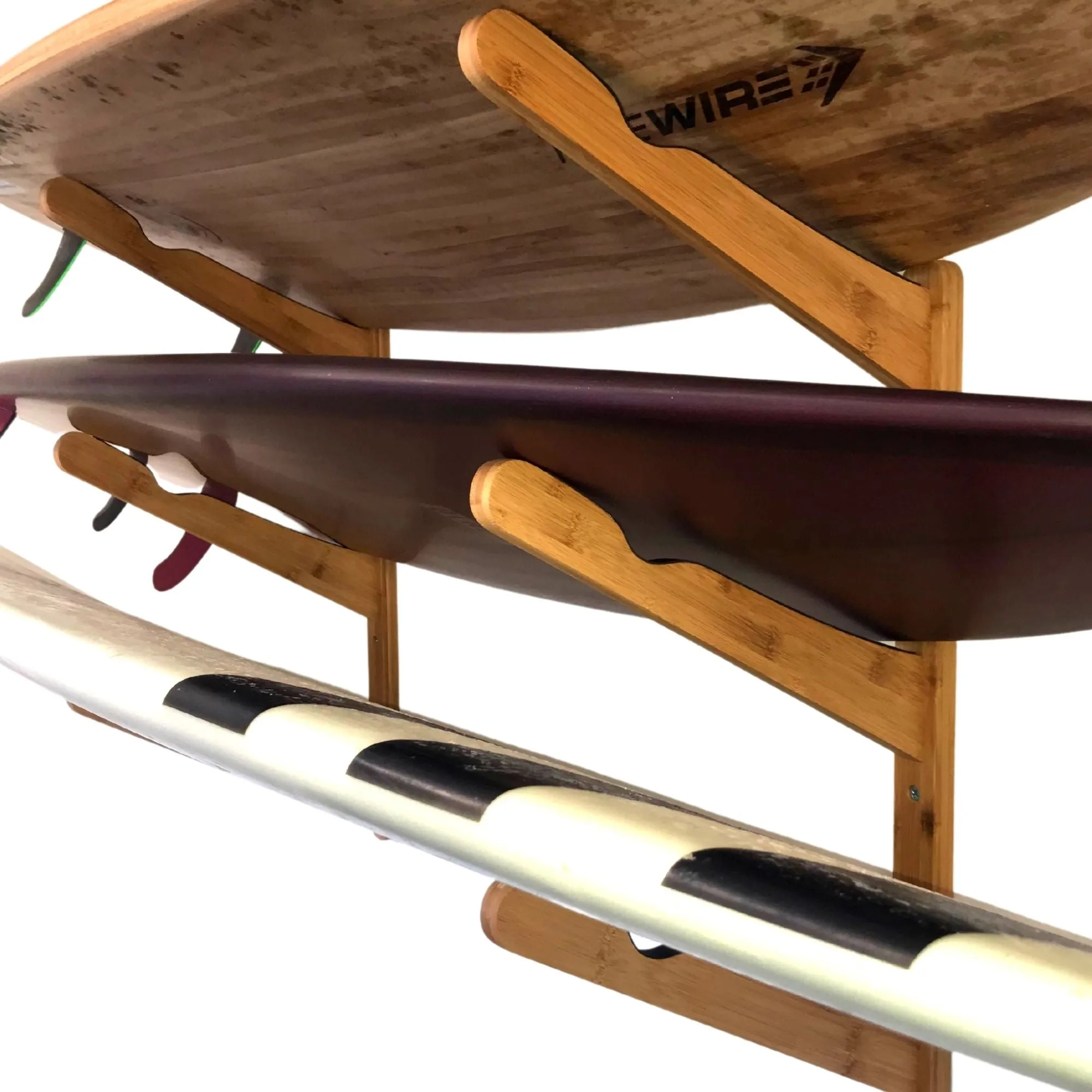 Triple Surfboard Wall Rack  - Bamboo or Dark Wood