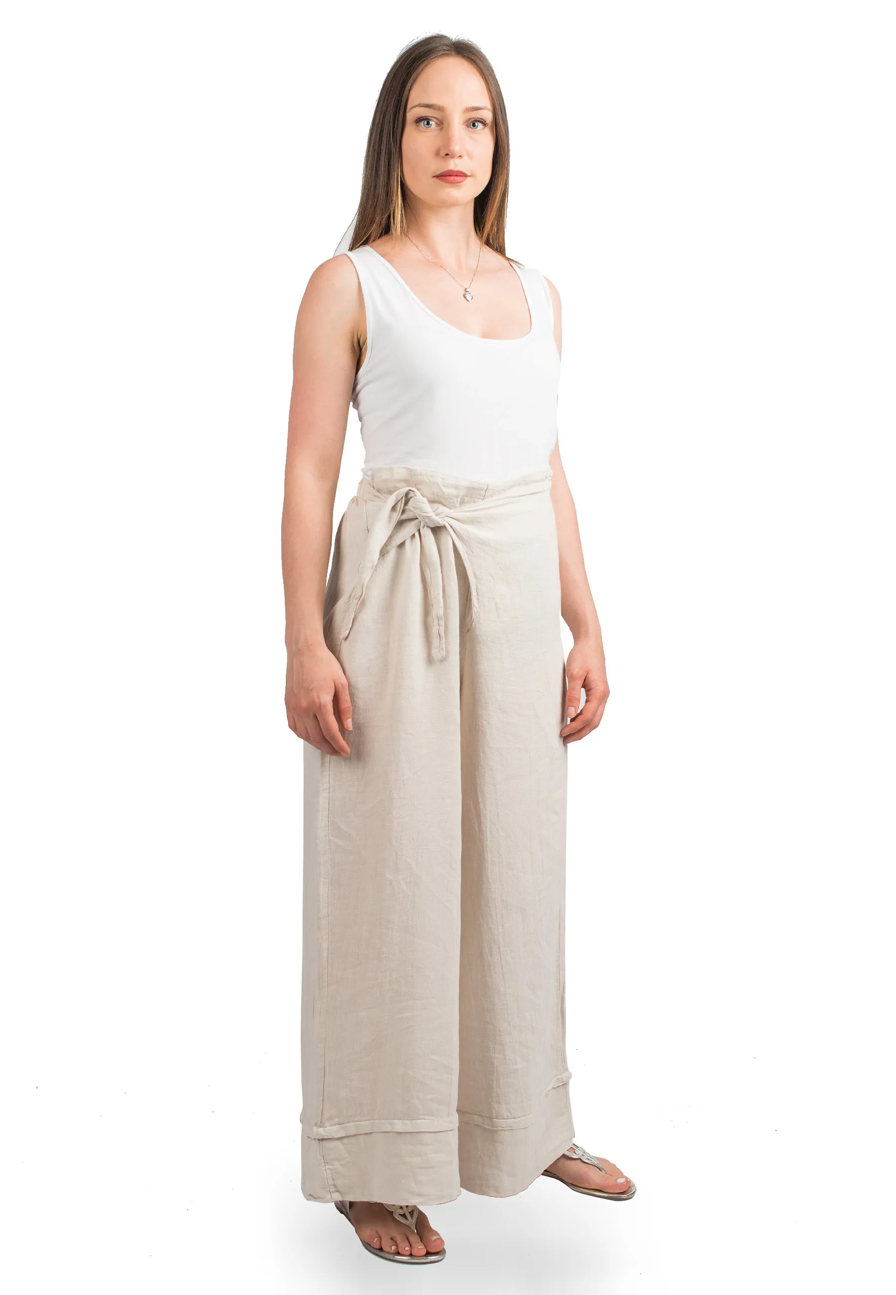 Trousers 100% linen with bow