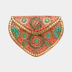 Turquoise Boho Mosaic Heart Crossbody Clutch Bag -M H W ACCESSORIES