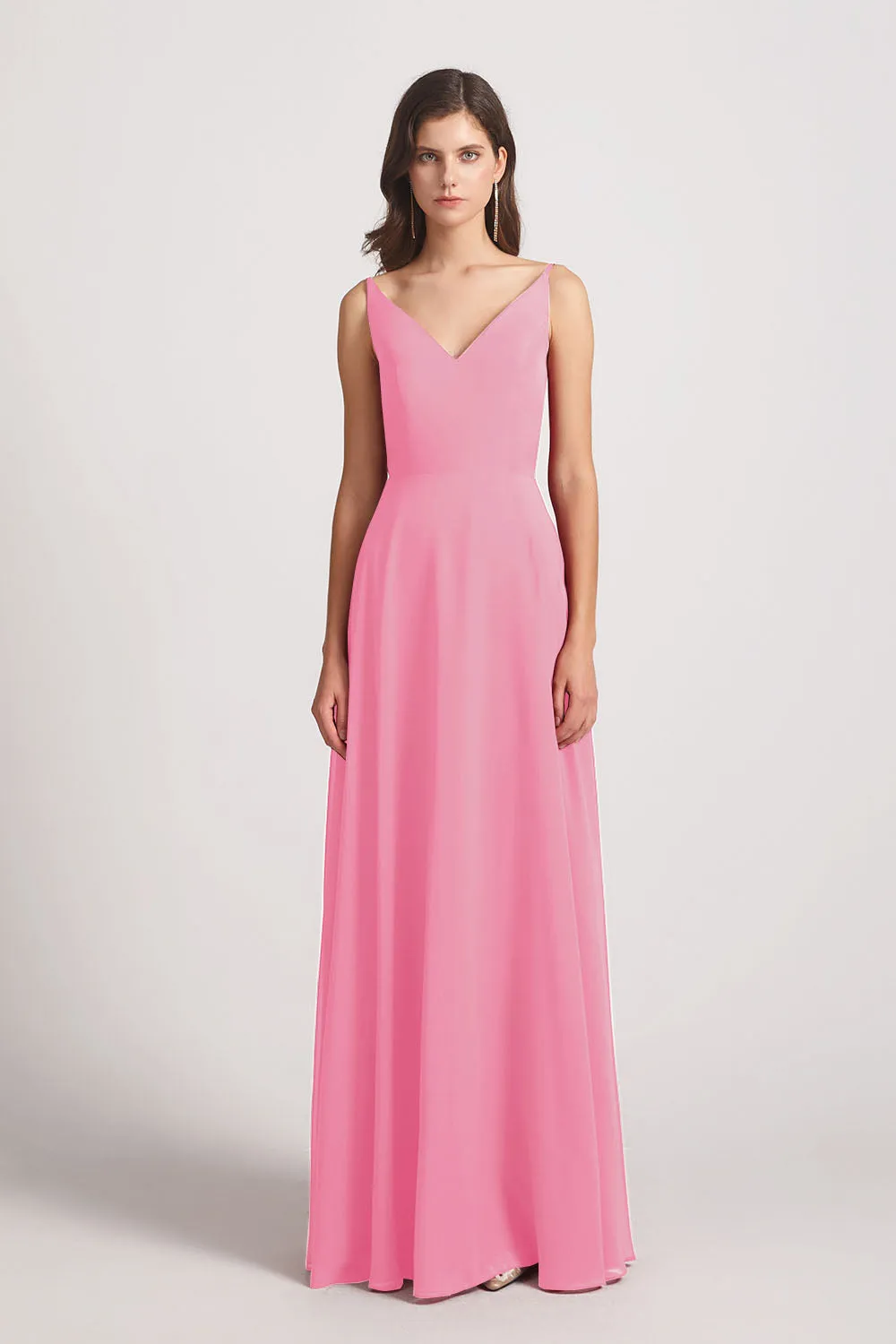 V-Neck Spaghetti Straps Chiffon Bridesmaid Dresses With Back Tie (AF0002)