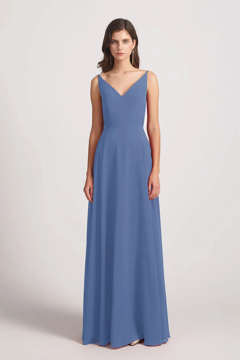 V-Neck Spaghetti Straps Chiffon Bridesmaid Dresses With Back Tie (AF0002)