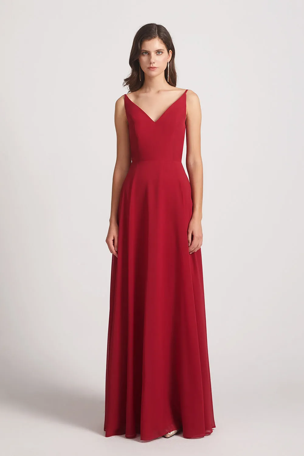 V-Neck Spaghetti Straps Chiffon Bridesmaid Dresses With Back Tie (AF0002)