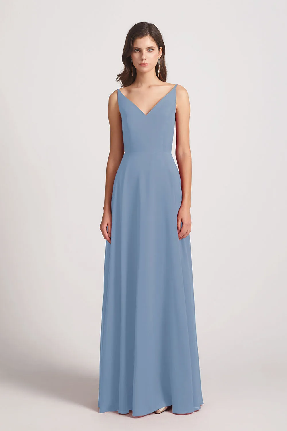 V-Neck Spaghetti Straps Chiffon Bridesmaid Dresses With Back Tie (AF0002)