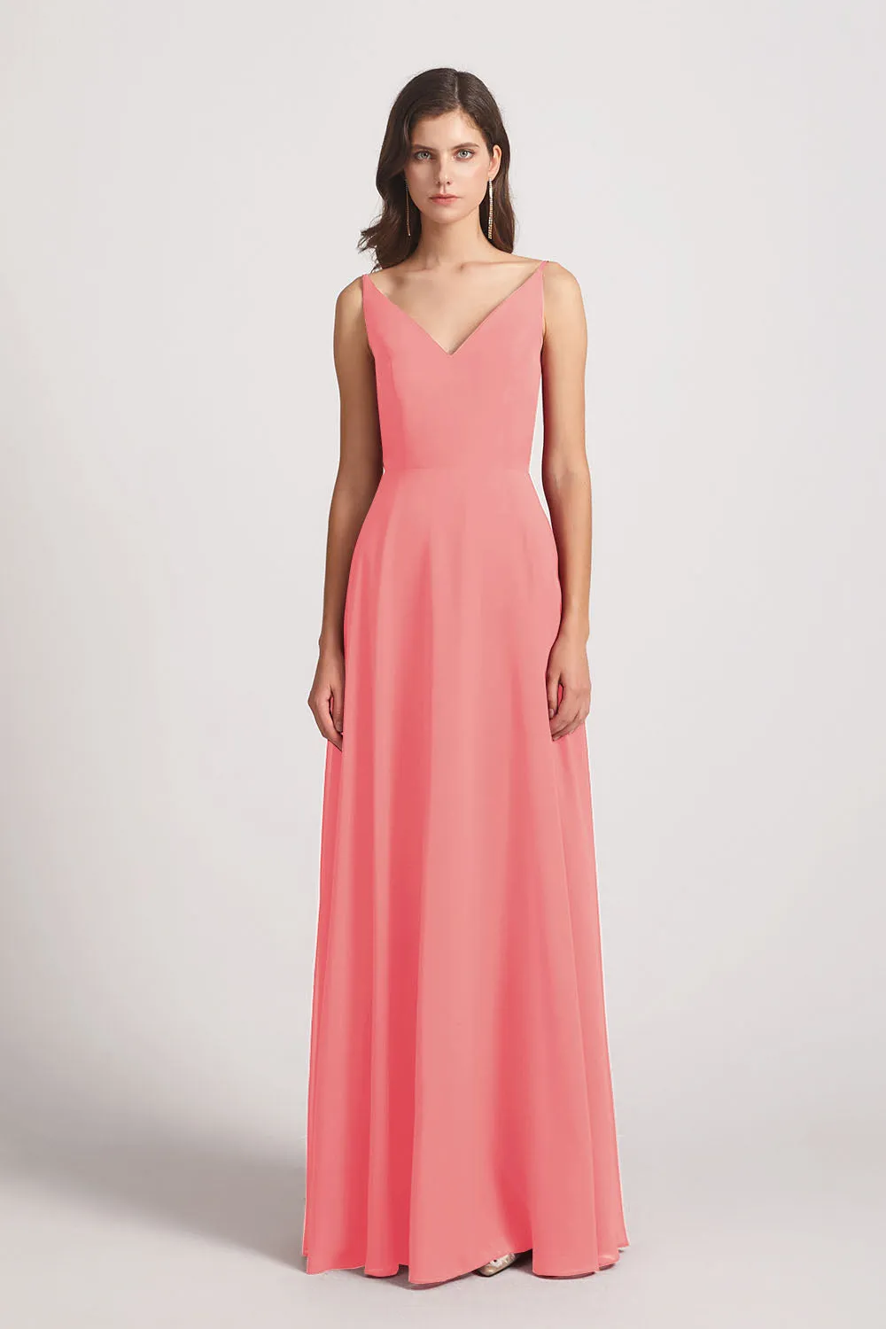 V-Neck Spaghetti Straps Chiffon Bridesmaid Dresses With Back Tie (AF0002)