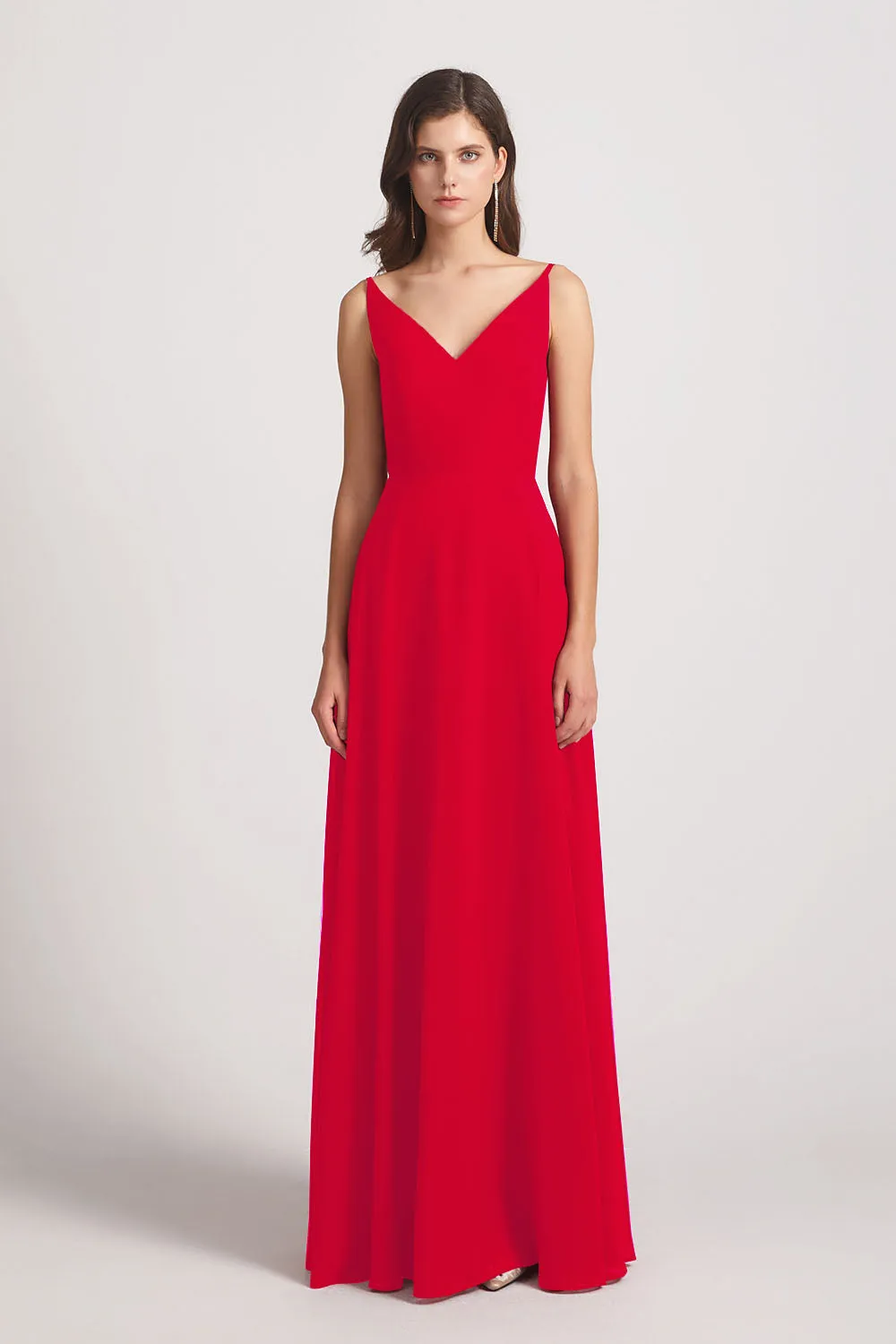 V-Neck Spaghetti Straps Chiffon Bridesmaid Dresses With Back Tie (AF0002)