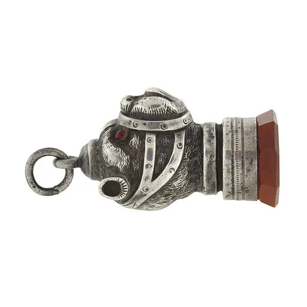 Victorian Sterling & Carnelian Seal Dog Fob/Pendant