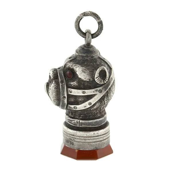 Victorian Sterling & Carnelian Seal Dog Fob/Pendant