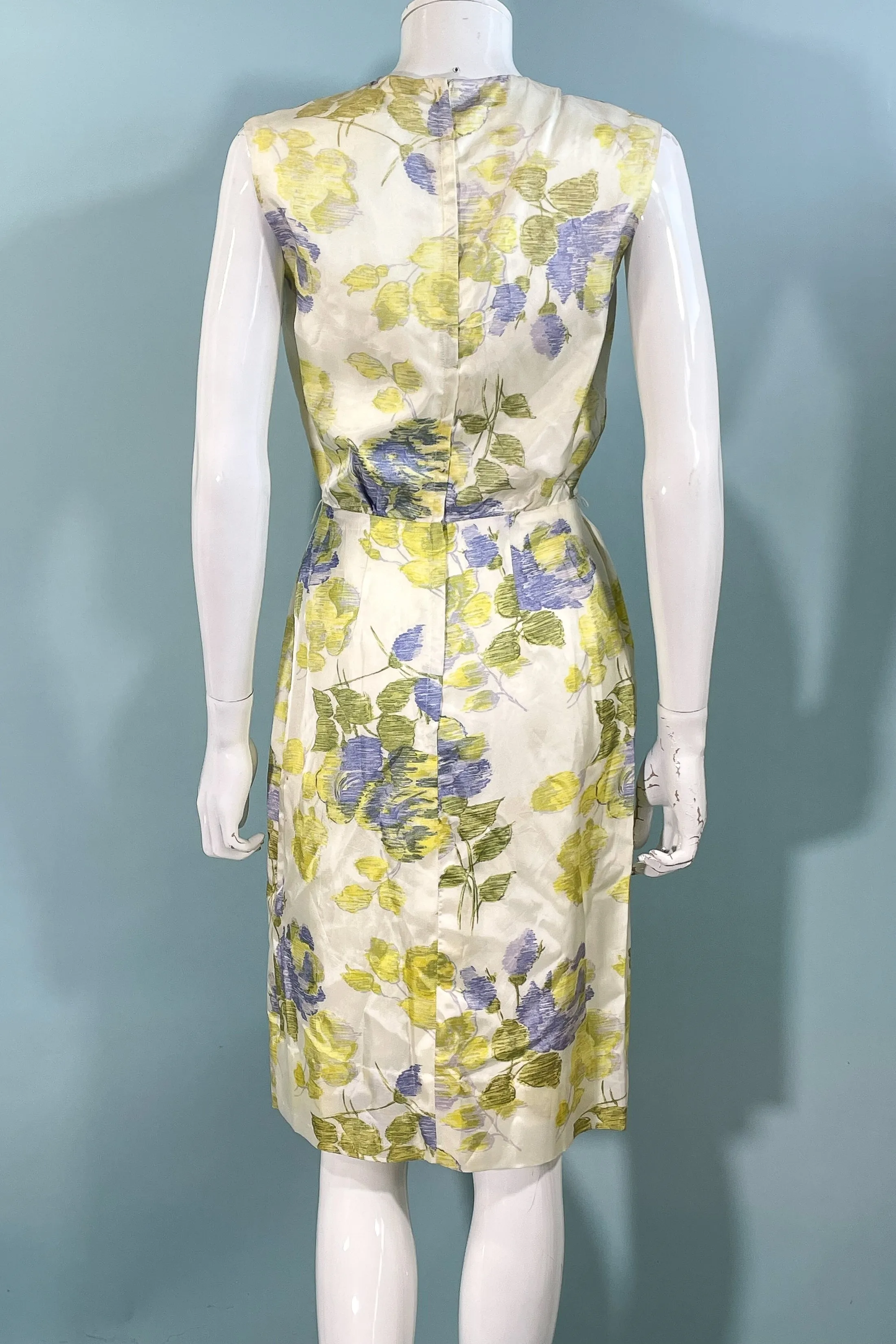 Vintage 60s Floral Print Wiggle Dress, Sleeveless Summer Dress S