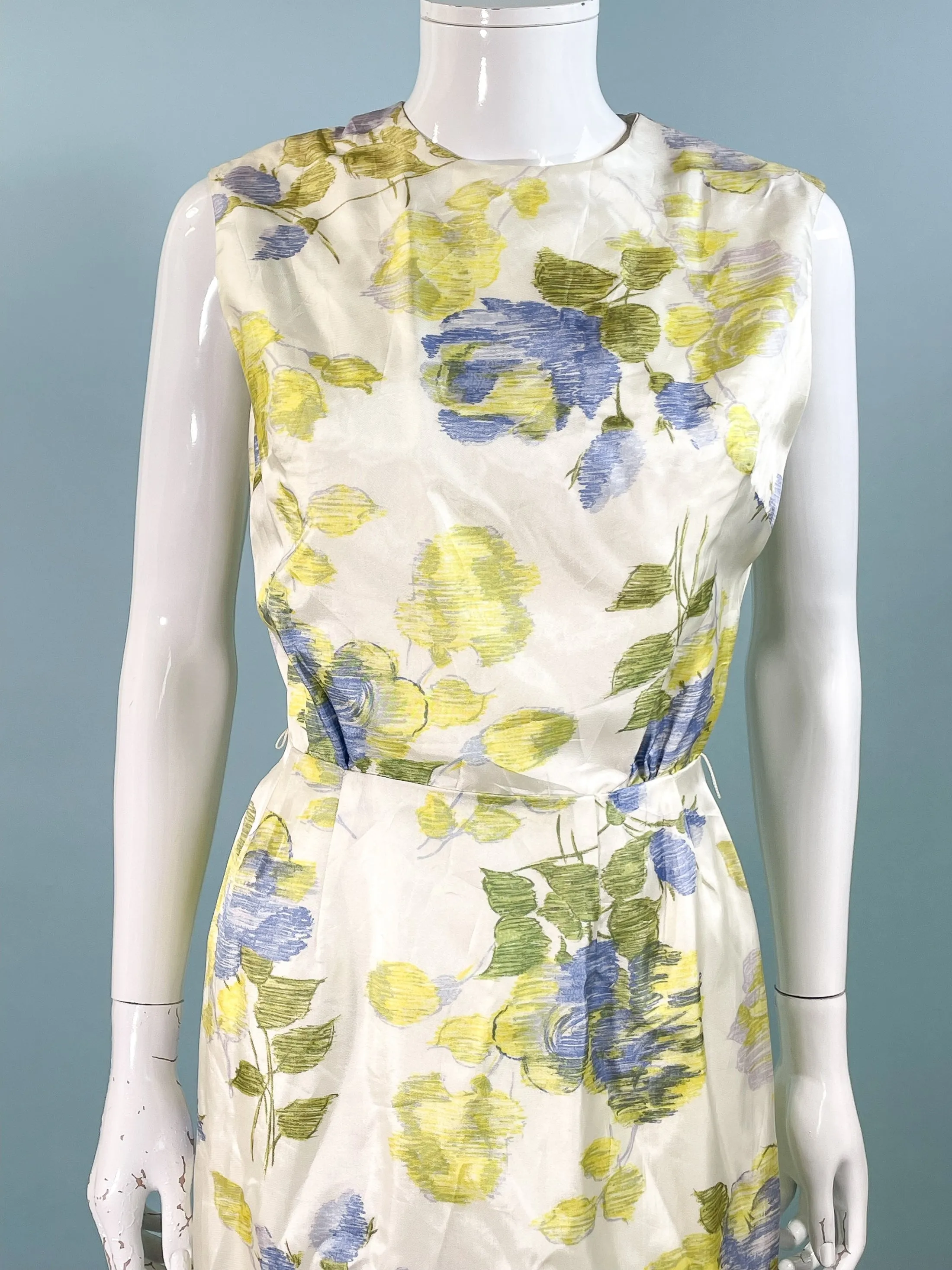 Vintage 60s Floral Print Wiggle Dress, Sleeveless Summer Dress S