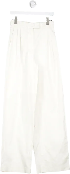 Weekend and Beyond White Linen Canvas Wide Leg Trouser UK XS