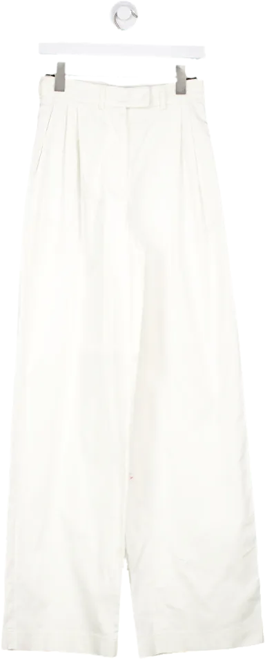 Weekend and Beyond White Linen Canvas Wide Leg Trouser UK XS