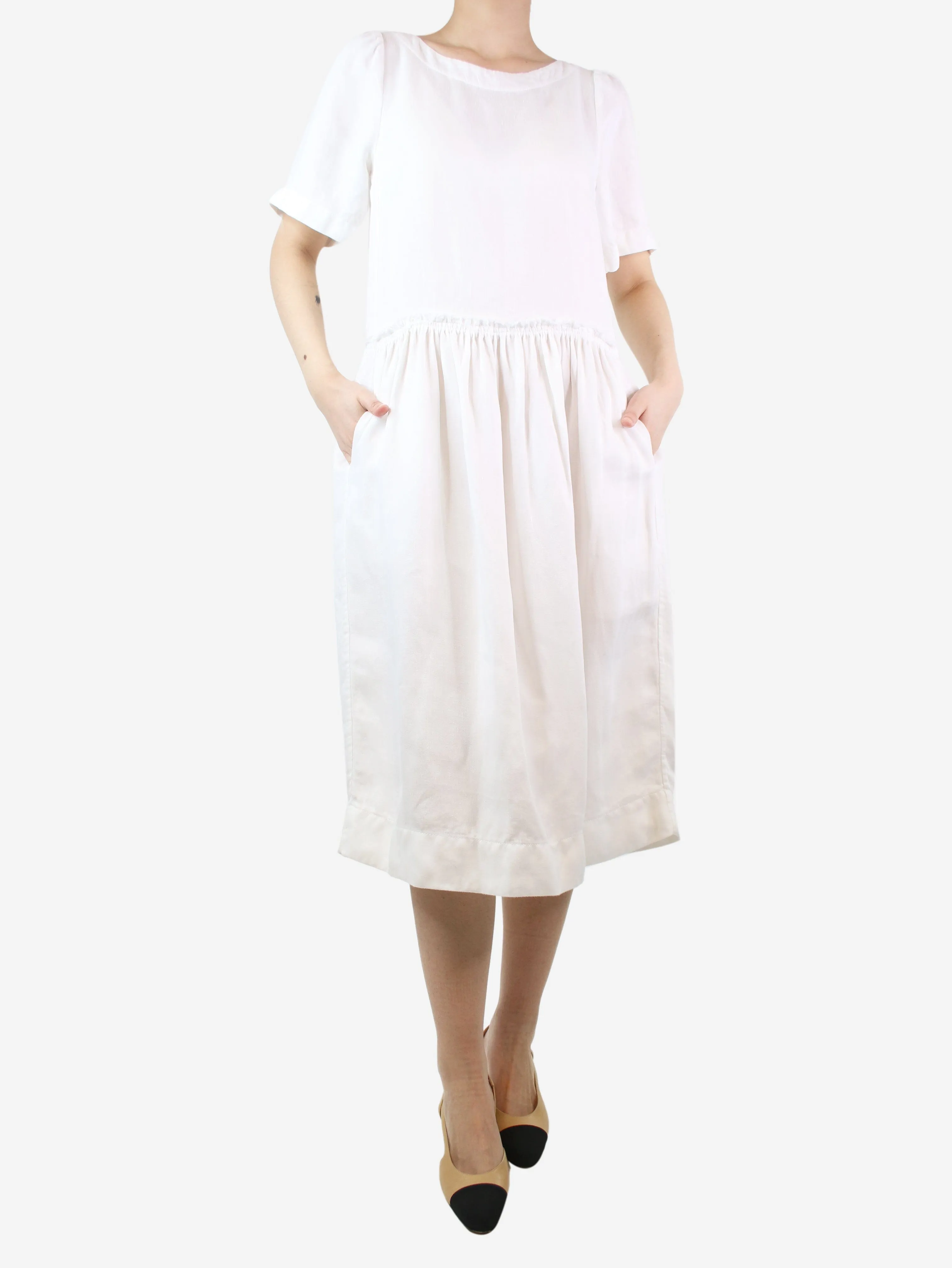 White frayed edge linen midi dress - size S