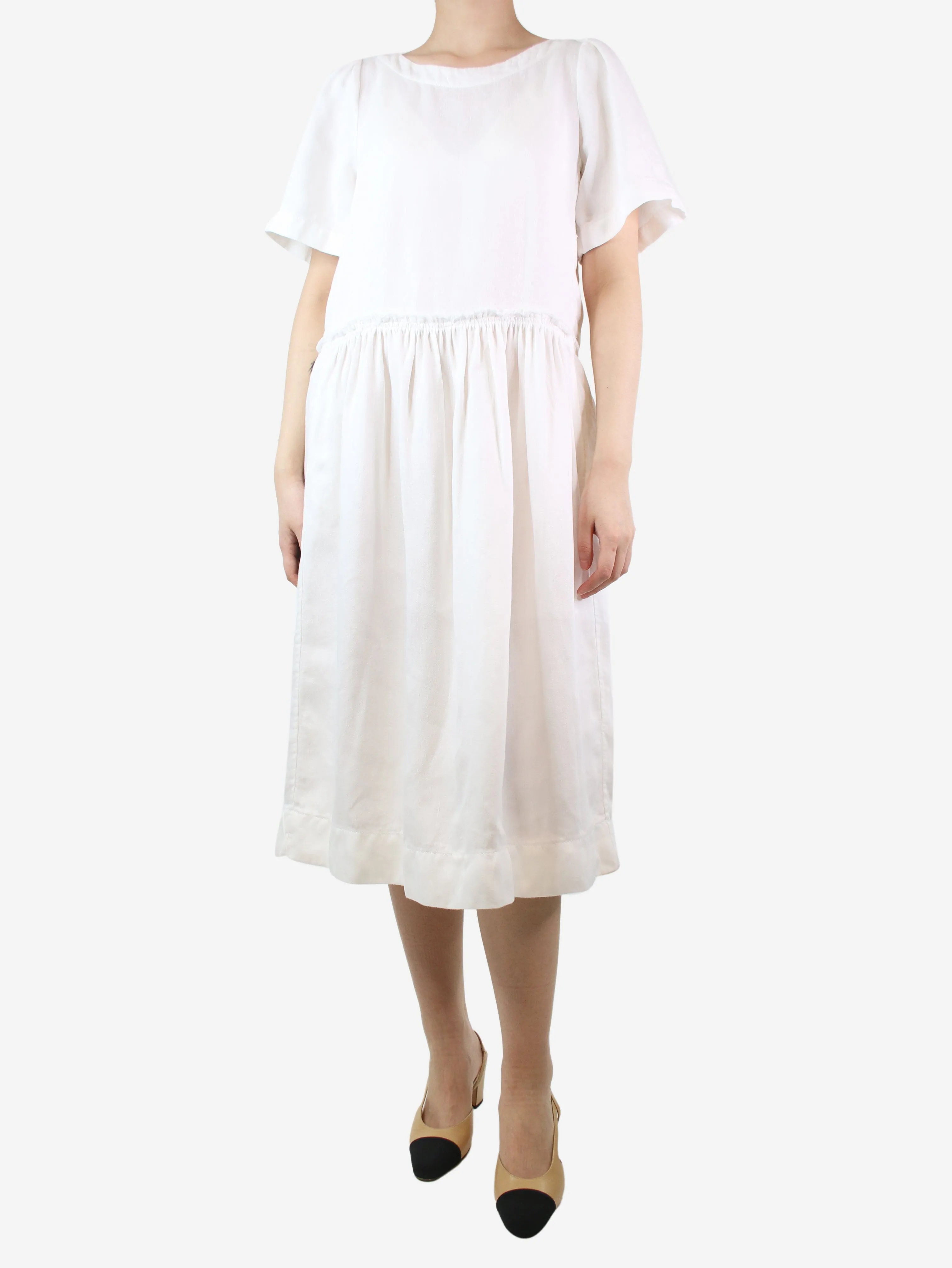 White frayed edge linen midi dress - size S