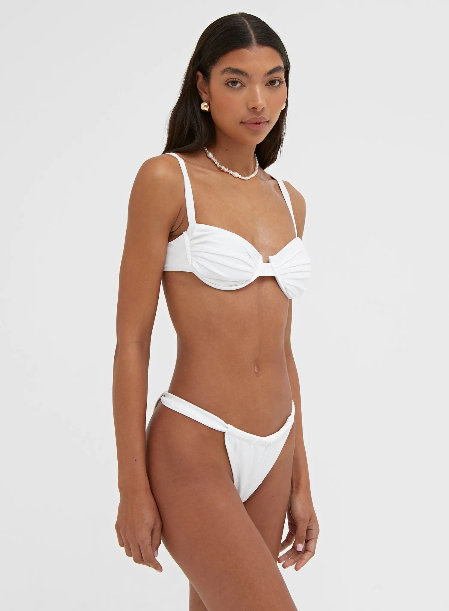 White Ruched Bikini Bottom – Harper