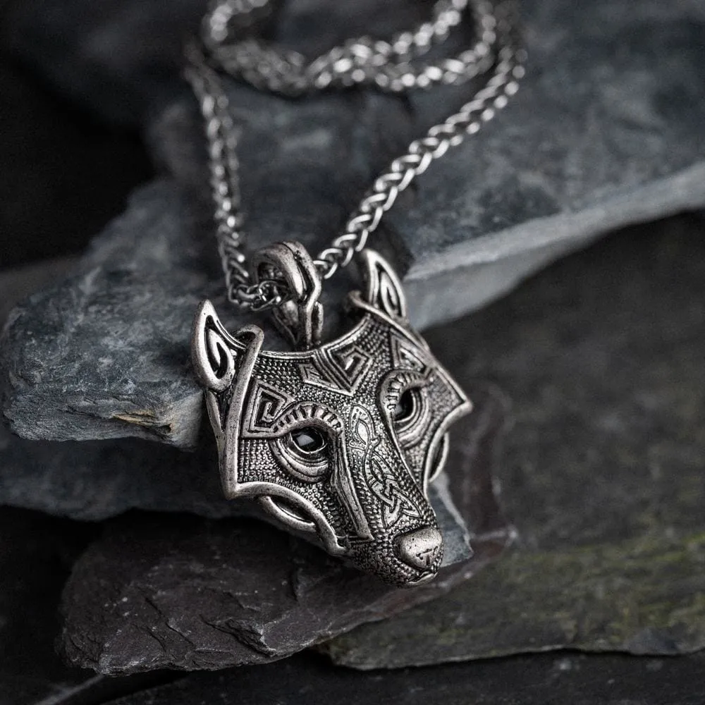 Wolf Head Viking Pendant - Metal Chain