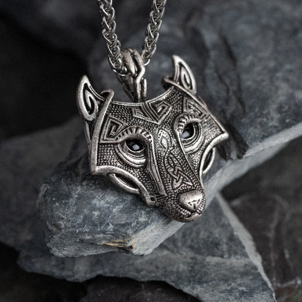 Wolf Head Viking Pendant - Metal Chain