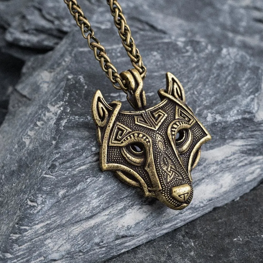 Wolf Head Viking Pendant - Metal Chain