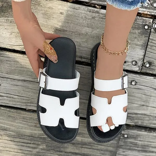 Women's Casual Buckle Decorated Thick Soled Slippers 36071994S