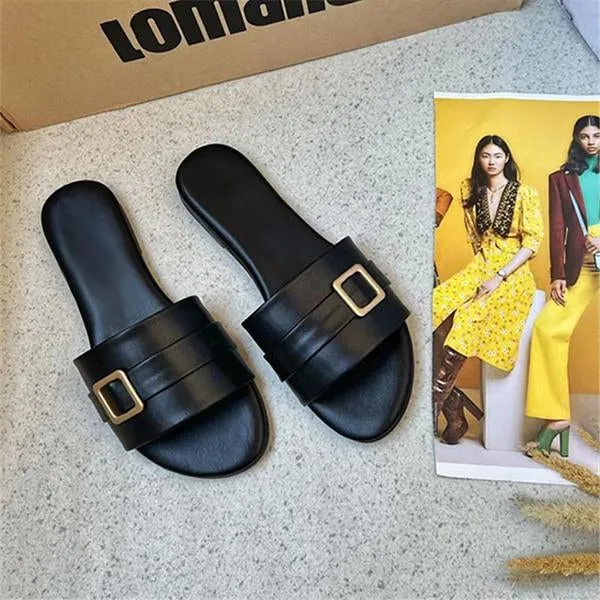 Women's Casual Metal Buckle Flat Beach Slippers 02751855S